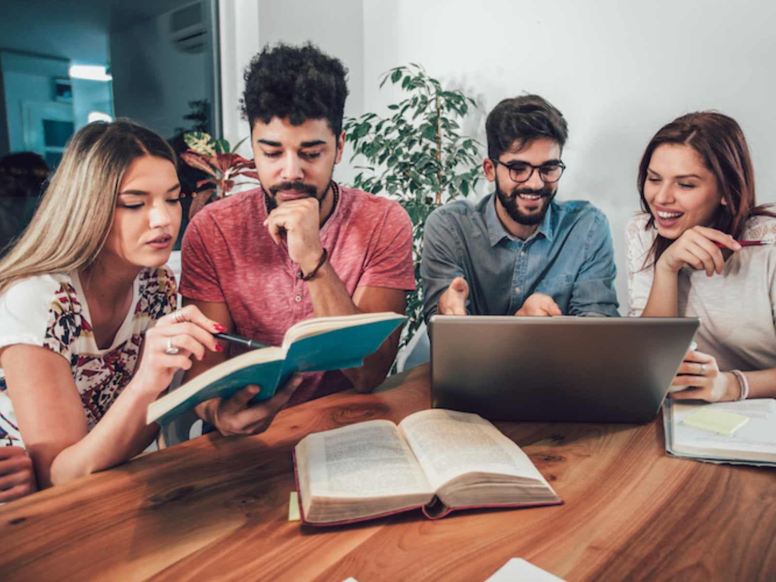 Students collaborating in an effective study group session